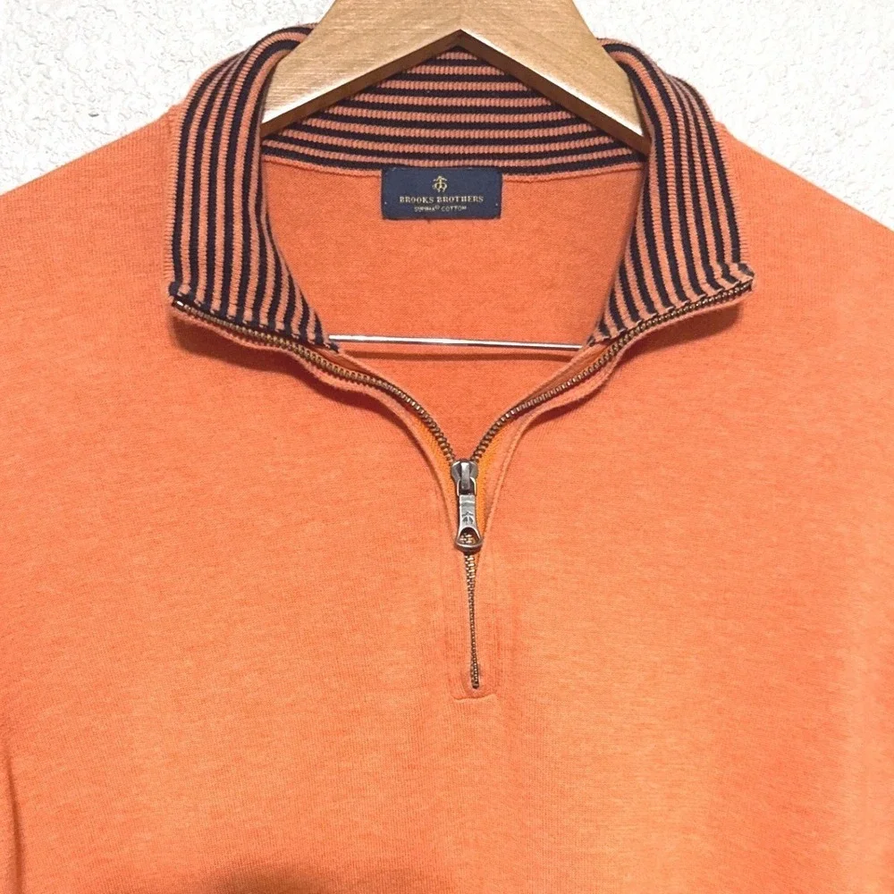 Brooks Brothers Mens XXL 2XL Orange‎ Supima Cotton Quarter Zip Pullover Sweater